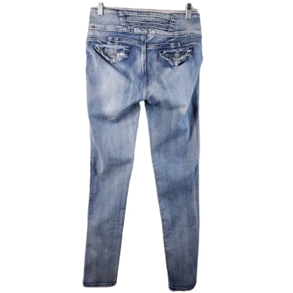 Silver Diva Colombian Women's Rhinestones Blue Jeans Size 12 - Picture 3 of 16